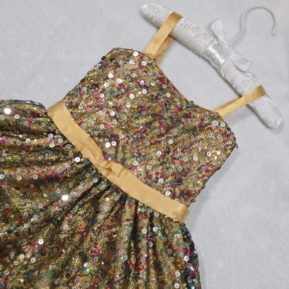 Sophia Sewing Girls Dress 2 – Gold Sequin Satin & Tulle Party Gown w/ Bow | EUC - Picture 8 of 16
